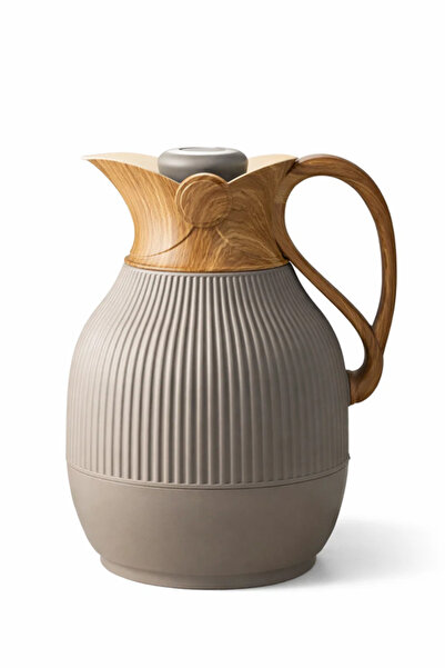 Urbanza Luxury Grey Vacuum Insulated Thermal Carafe Jug Wood Handle Coffee Te...
