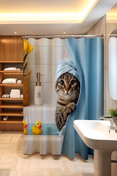EVPANYA Κουρτίνα μπάνιου, Γλυκιά γάτα με πετσέτες Με σχέδιο Κουρτίνα ντους, Κ...