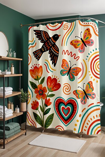 EVPANYA Bathroom Curtain, Cheerful Spring Patterned Shower Curtain, Bathtub C...