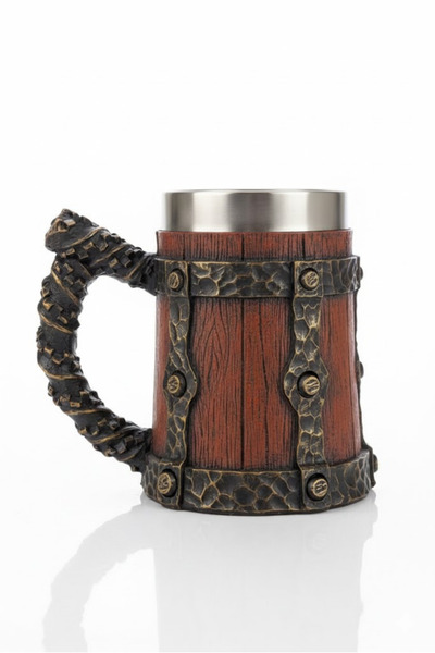 MINDA Orta Çağ Viking Tema Kupa Bardak - 600 ml Paslanmaz Çelik Bira Bardağı
