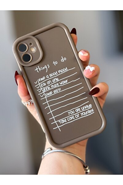 MİRAZ TASARIM iPhone 11 Brown Text Detailled Shock Protective Case