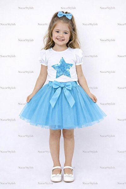 Nacar 23 Nisan 29 Ekim Gösteri Kıyafeti Yıldız Detaylı Tişort Tütü Etekli Kız...