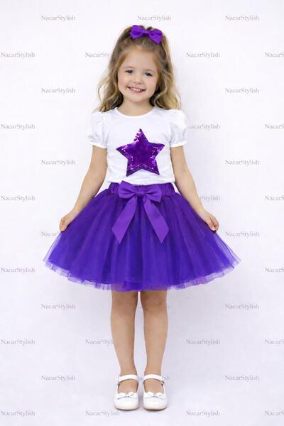 Nacar 23 Nisan 29 Ekim Gösteri Kıyafeti Yıldız Detaylı Tişort Tütü Etekli Kız...