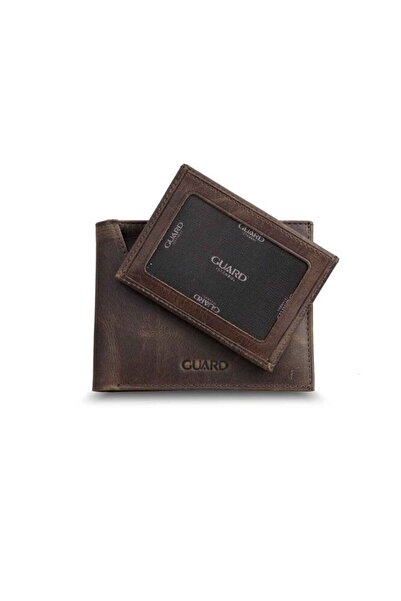 GUARD Antique Brown Genuine Leather Horizontal Men's Wallet with Removable Hi...