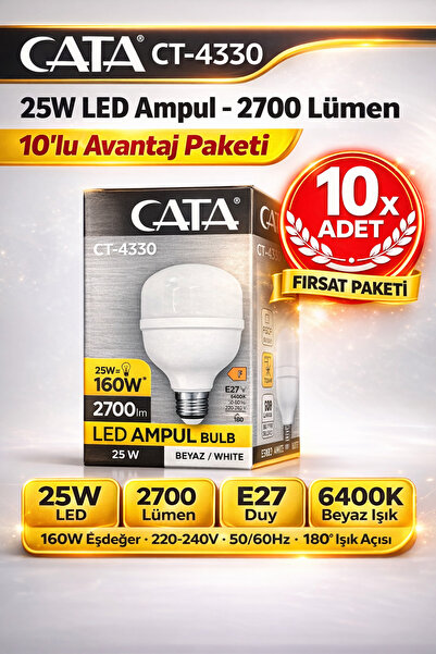 KONDEL AYDINLATMA CATA CT-4330 25W Torch LED Ampul 2700 Lümen 6400K Beyaz E27...