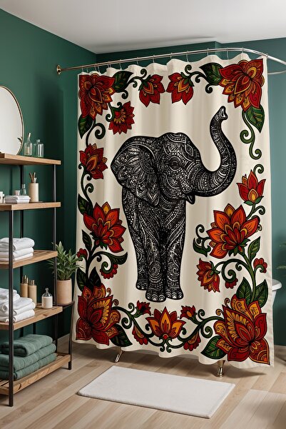 EVPANYA Bathroom Curtain, Ethnic Elephant Patterned Shower Curtain, Bathtub C...
