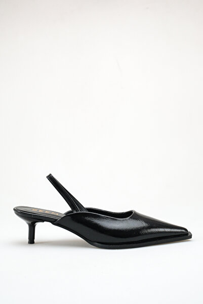 SEEM Audrey Bantlı Black Sivri Burun Kitten pantofi cu toc