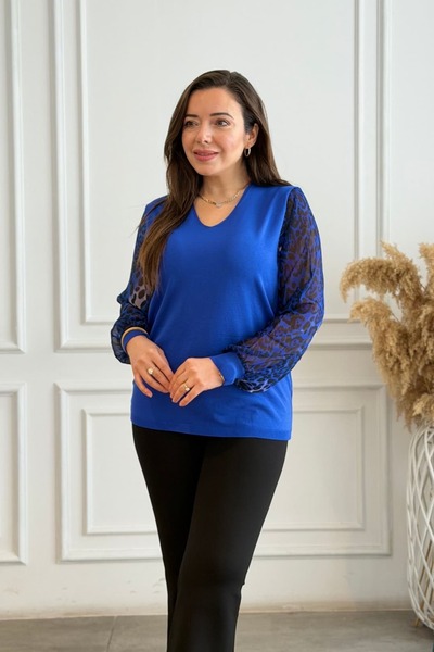 yb yağmur butik Tricotaj cu decolteu în V și mâneci, cu imprimeu leopard