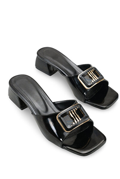 Riccon Women's Heeled Slippers 0012201 Black Patent Leather