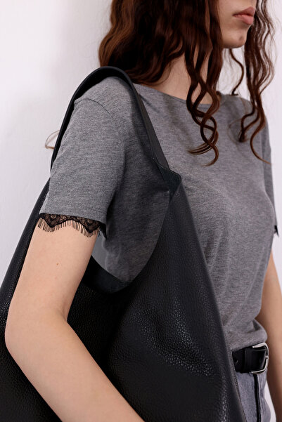 5in1Canpolat Gray T-Shirt with Lace Sleeves 17445