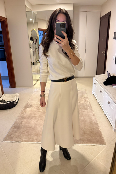 5in1Canpolat Beige Flared Skirt