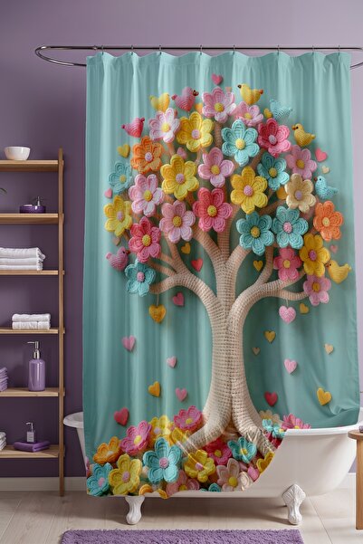 EVPANYA Bathroom Curtain, Colorful Tree Pattern Shower Curtain, Bathtub Curta...