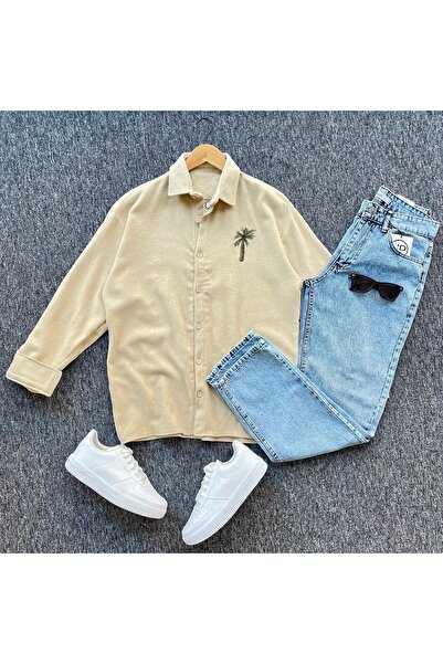 PRİME MODA Embroidered Cashmere Shirt and Denim Trousers 2-Piece Set