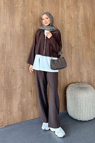 Hazamoda طقم دينيا مودال 3 قطع باللون البني