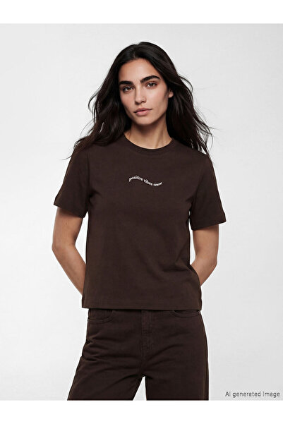 LC Waikiki Brown Crew Neck Printed Women's T-Shirt