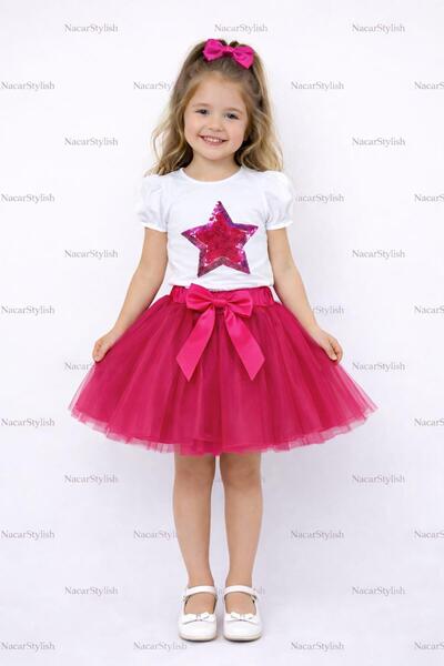 Nacar 23 Nisan 29 Ekim Gösteri Kıyafeti Yıldız Detaylı Tişort Tütü Etekli Kız...