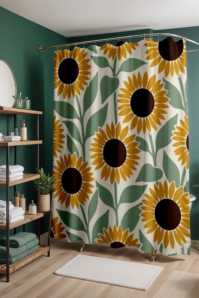 EVPANYA Perdeau de baie, Perdeau de duș Floarea Soarelui cu model , Perdeau p...