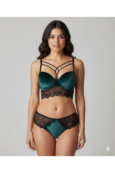 Lunary Sattens - Velvet Style Underwire Bra Set