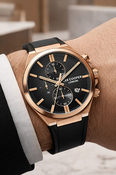 Lee Cooper Black Color Silicone Cord Men's Wristwatch with Calendar 3Atm Brac...