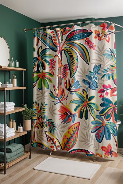 EVPANYA Bathroom Curtain, Colorful Palm Patterned Shower Curtain, Bathtub Cur...