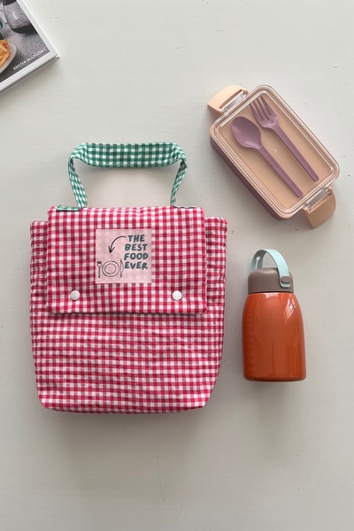 Outlet Çarşım Women's Retro Gingham Lunch Bag – Stylish Food Carrier Bag Suit...