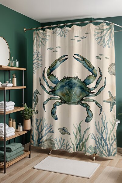 EVPANYA Bathroom Curtain, Blue Crab Pattern Shower Curtain, Bathtub Curtain 1...