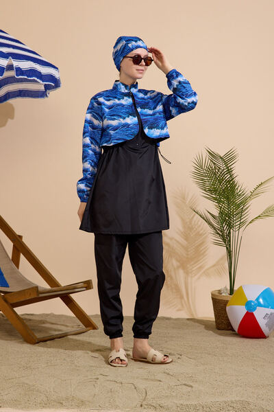 GAVLİA طقم ملابس سباحة نسائية محتشمة مكون من 3 قطع - نصف مغلق بسحاب..