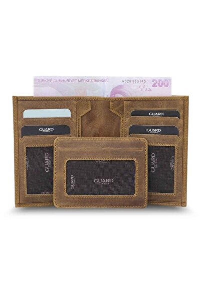 GUARD Antique Tan Genuine Leather Men's Wallet with Removable Hidden Card Hol...