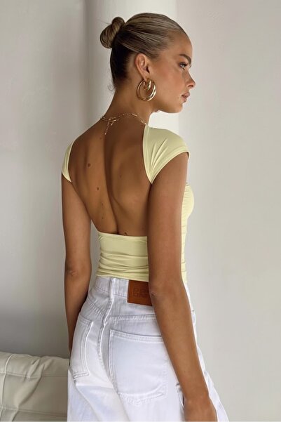 Les Séduisantes c.a. Sırt Dekolteli Dalgıç Kumaş Bluz