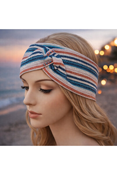 METUZA El Yapımı Simli Çizgili Çapraz Kadın Saç Bandı