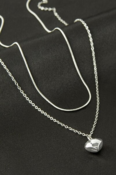 ZERO LAND Nrzsnt Daisy Pearl Double Steel Necklace - (04025) Silver Color