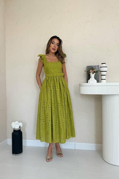 Caddebostan Moda Belt Li Embroidered Eyelet Embroidery Embroidered Volan Slee...