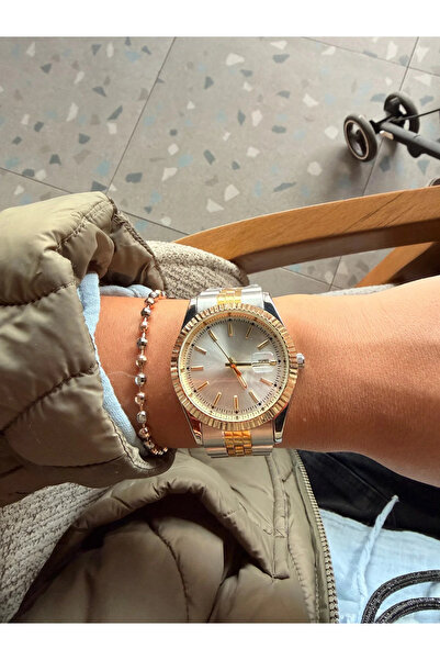 Baghes Gold Gümüş Çift Renkli Unisex Saat - Şık Tasarım Takvimli