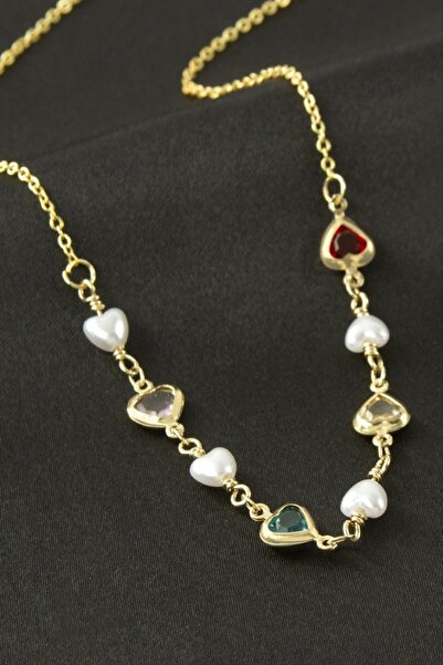 ZERO LAND Nrzsnt Heart Pearl Crystal Stone Necklace - (03302) Silver Color