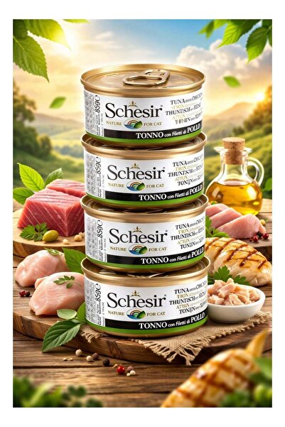 Schesir تغذية كاملة – تونة مع دجاج في جيلي – طعام رطب للقطط 4 × 85 جم