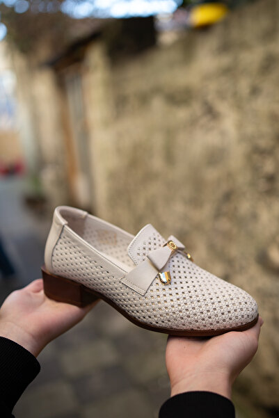 Mammamia ERN-3310 Hakiki Deri Kalın Topuklu Fiyonk Detaylı Desenli Kadın Ayak...