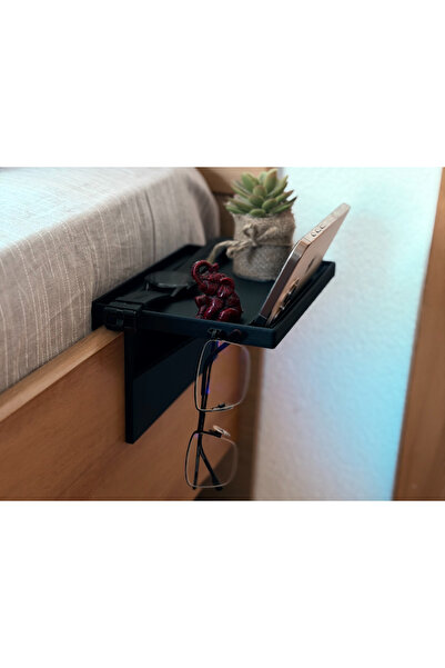 nihuda Pratik Başucu Rafı - Yer Kaplamayan Akıllı Yan Sehpa - Siyah