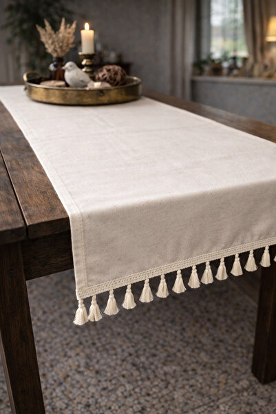 abidehanım Cremă naturală napron față de masă cu ciucuri Decor modern și eleg...