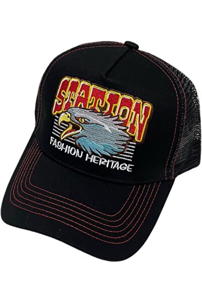 golden pineapple Black Mesh Cap with Eagle Embroidery