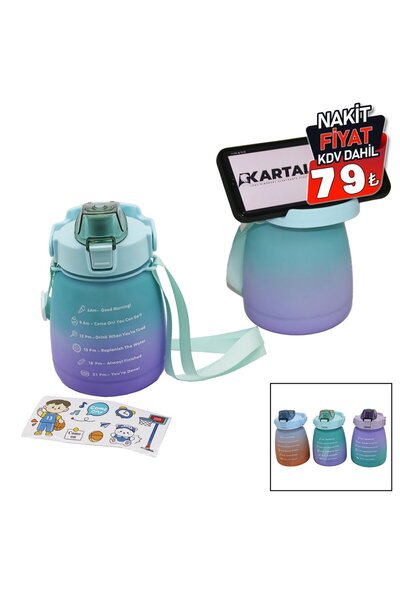 Greathings İbi̇co (1.3Lt & Tombul) Colorful Plastic Water Bottle with Straw (...