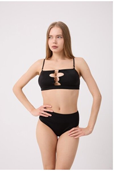 Kelebeklingerie Women's Covered Lined High Waist Bikini Set with Rings in the...