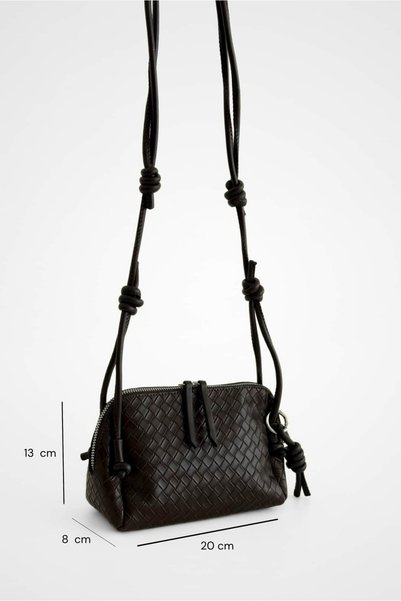 Yuka Atelier Valeria Mini Brown Knitted Textured Crossbody and Shoulder Bag