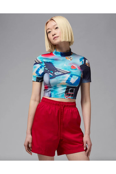 Nike Жіночий трикотажний топ з коротким рукавом і принтом Jordan Mavi Kadın C...