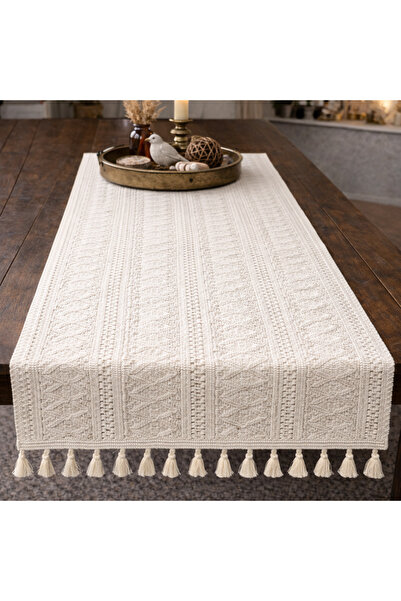 abidehanım Rustic țesut napron față de masă Crem cu ciucuri Decor modern Boho...