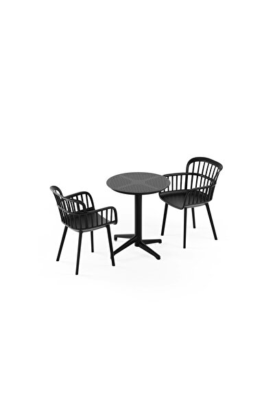 Tilia 2 Kişilik Polipropilen Masa Takımı Siyah (Moon Katlanır Masa Ø60 cm + E...