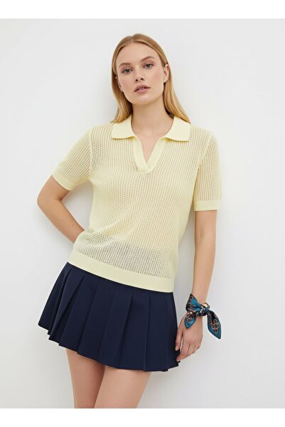 Noi Belis Πλεκτή μπλούζα με κοντό μανίκι και τρύπες στο γιακά πόλο SS26BZ0022