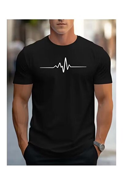 Massgai Tricou oversize unisex cu imprimeu Rhythm ECG, 100% bumbac