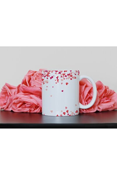 Beramussa كوب بحواف وردية وحمراء مع تفاصيل على شكل قلب صغير - كوب بتصميم متعد...