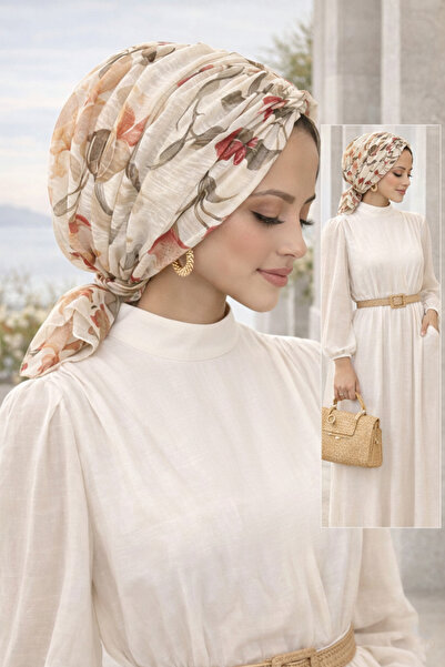 Aişe tesettür Καπό πόρπης εκρού λουλουδιών