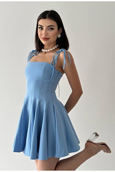 ETİKAFASHION Fiyonk Askılı Pileli Mini Elbise